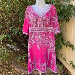 Nicole Miller Pink Paisley V Neck Midi Dress | 8